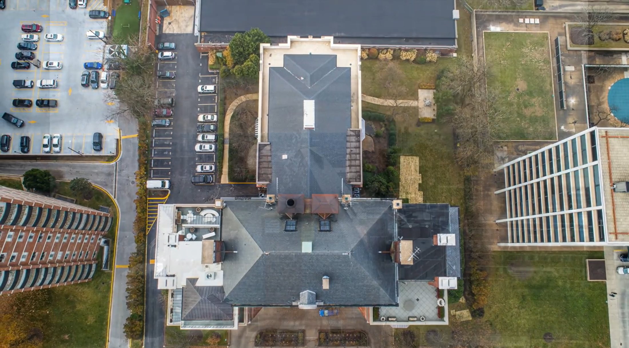 Aerial view of a roof installation